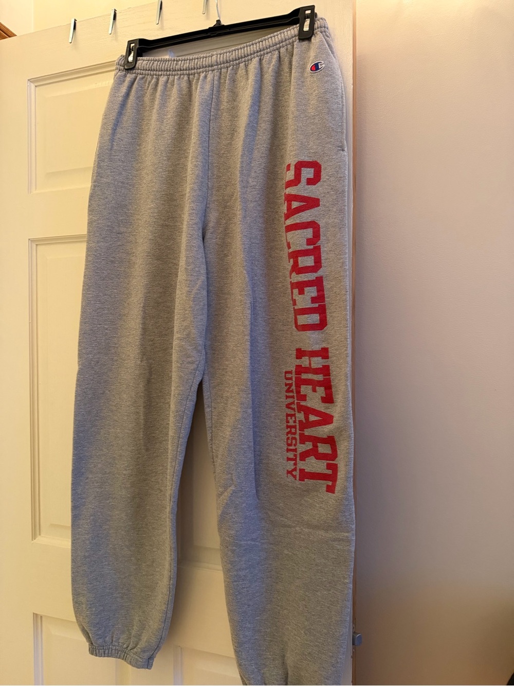 Champion Gray Sweatpants with Red Sacred Heart University Logo
